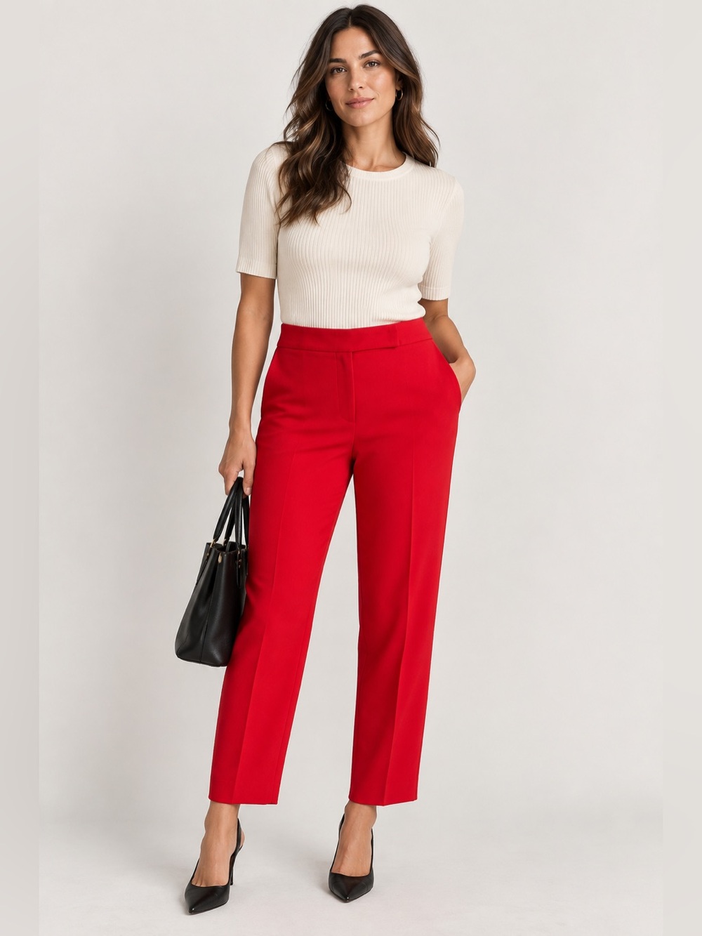 Escada Red Virgin Wool Blend Tailored Pants | Size 42
